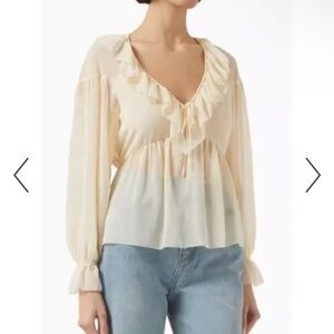 Reformation Cream Ruffle V-Neck Blouse